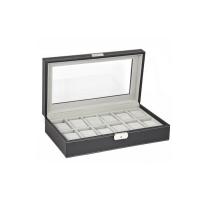 China Watch Box Large 12 Mens Black Leather Display Glass Top Jewelry Case Organizer on sale