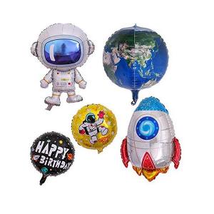 Outer Space Themed Foil Mylar Party Balloons Astronaut Rocket Pattern 5Pcs