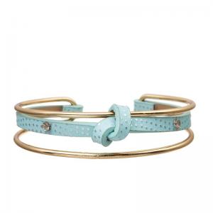 China Affordable Multi Stack Polka Dot Blue Leather Bracelet Gold Cuff Adjustable Size supplier