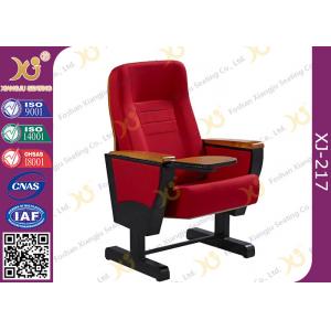 China Solid Wood Armrest Church Hall Chairs With Steel Leg , Red Town Hall Seating supplier