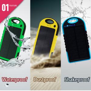 China Portable waterproof/ dustproof/shakeproof solar power bank 5000mah supplier
