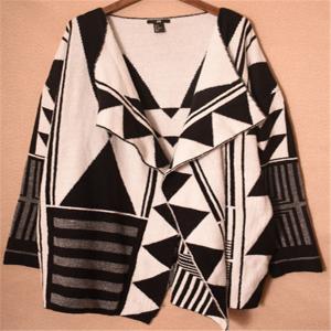 Black Women'S Printed Cardigan Sweaters 78% Acrylic 22% Polyester