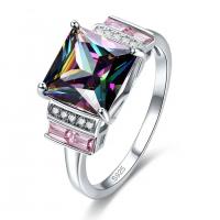 China Wholesale 925 Sterling Silver Jewelry Square Shape Mystic Topaz Silver Ring on sale