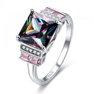Wholesale 925 Sterling Silver Jewelry Square Shape Mystic Topaz Silver Ring