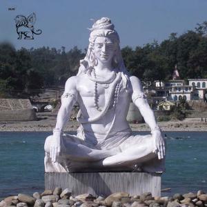 BLVE White Marble Life Size Lord Shiva Garden Statues Stone Sculpture Hindu God Large Outdoor Religious