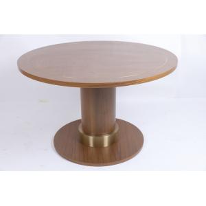 White Oak Veneer Metal Inlay Border Dining Table Pedestal Base With Metal Collar