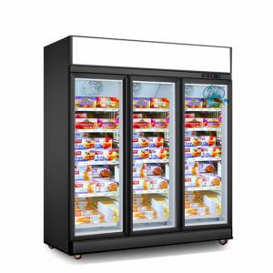 China Glass door deep freezer frozen food display refrigerator with fan cooling system supplier