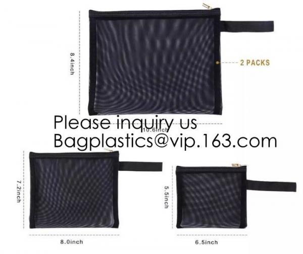 Zipper Mesh Bags, Pack of 4 (S/M/L & Pencil Pouch), Beauty Makeup Cosmetic