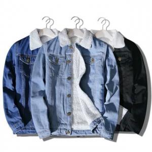 China Light Blue 100% Cotton On Denim Jacket , Machine Washed Fleece Lined Jeans Jacket supplier