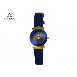 Fashion Ladies Fancy Watches , Blue Leather Strap Watch Round Alloy Shell