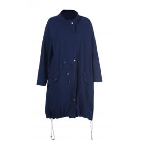 Plus Size Long Cool Womens Coats With Buttons And Elastic In Hem Navy Color