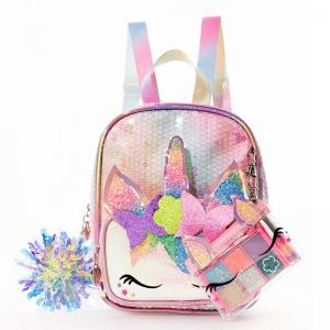 Unicorn Makeup Backpack Set Kids Non Toxic Lovely Makeup Kit Shiny French Terry Schoolbag