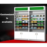 China Customized Pharmacy Storage Cabinets Medicine Display Racks Glass Layer on sale