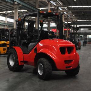 China 4 Wheel Drive Stand Up Forklift , Narrow Aisle Forklift Rough Terrain Lift Truck supplier