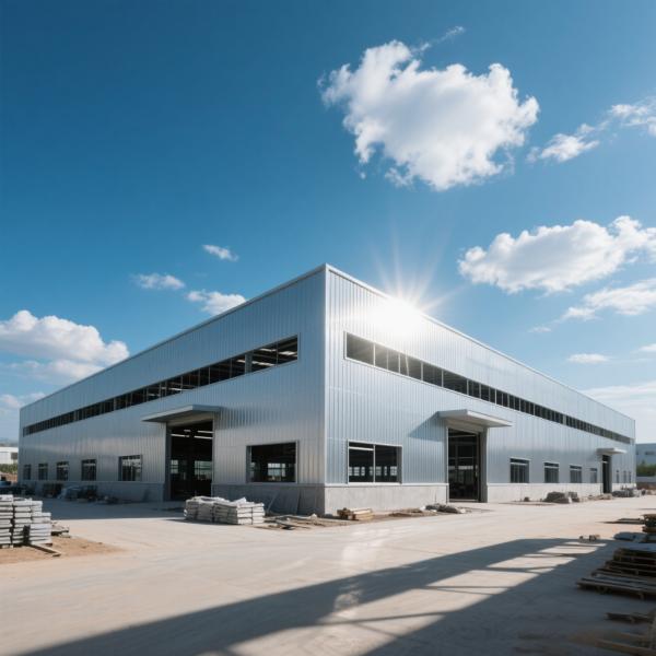 Edificio de taller prefabricado con estructura de acero y pórticos con vigas de sección H