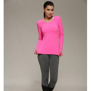 solid color round neck  long sleeve nylon sports fitness T-shirt for ladies