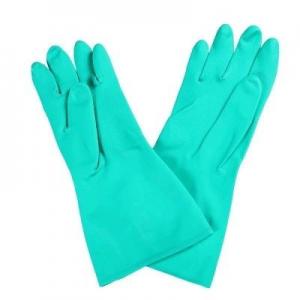 Household Green Nitrile Glove For Chemical Handling 15Mil Flocked Lining