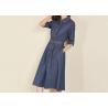 China 100% Cotton Belted Denim Dress Stripe Denim Button Through Long Skirt Indigo Color wholesale