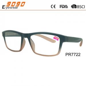 China Fashionable reading glasses ,made of plastic ,spring hinge,two colors on the frame supplier
