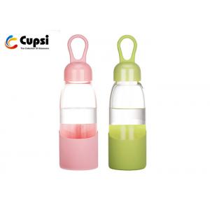China 350ml Travel Borosilicate Glass Water Drinking Bottles , Heat Resistant Glass Bottle With Silicone Sleeve supplier