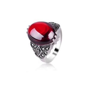 Thai Silver Jewelry Sterling Silver Red Cubic Zirconia Marcasite Ring (R111702)
