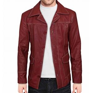 Spring Season Fight Club Leather Jacket , Slim Fit Bomber Jacket Button Front