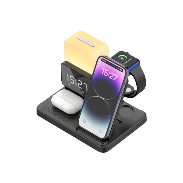 LED Alarm Clock 6 In 1 Table Lamps with Fast Wireless Charger and Mobile Phone Holders