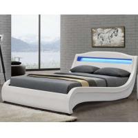 China Ergonomics Contemporary  Upholstered Bed Frame White Pu Leather With LED Light on sale