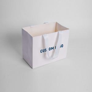 Luxury Black Paper Bag With Ribbon Handles for Custom Printed Logo Jewelry Packaging
