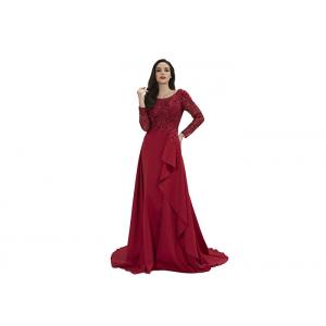 China Women Clothes O Neck China Red Long Sleeve Evening Gowns / Applique Maxi Dress supplier