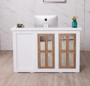 Nordic Design White Reception Desk With Display Case Mirror