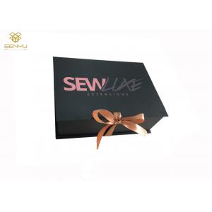 Black Cardboard Gift Box Packaging / Magnetic Folding Packaging Boxes For Hair Extension