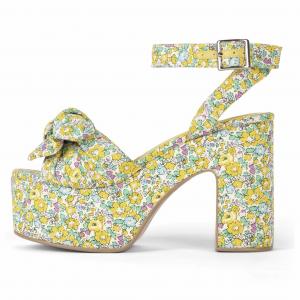 China Printed 10cm Womens Wedge Heeled Shoes Bow Tie Slender Straps supplier