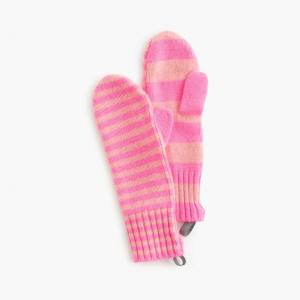 Un - Symmetric Stripe Knitted Mitten Gloves , Pink Knit Cashmere Gloves