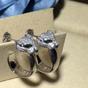 China Emeralds Diamond Earrings , 18K White Gold Diamond Earrings With Panther Shape wholesale