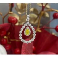 China Lab Created Colored Yellow Diamond Pendant Necklace Pear Cut 0.33ct VS on sale