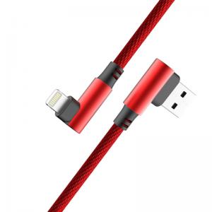 China Factory directly Sell 1M 2M Right Angles Nylon Braided Lightning to USB A Cable -iPhone Charger supplier