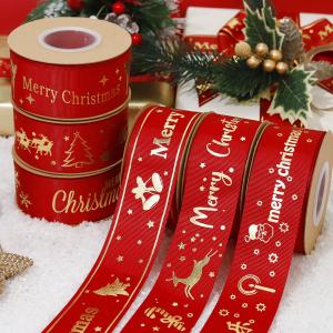 Gold Foil Printed Christmas Ribbon Red Personalised Christmas Ribbon