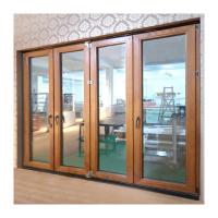 China KDSBuilding Solid Teak Double Glass Horizontal Folding Garage Paint Colors Wood Doors on sale