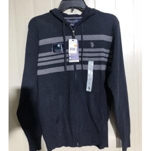 Men's Zip Up Navy Blue Sweater Hoodie 56% Polyester 44% Nylon
