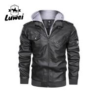 China Custom Sport Windbreaker Hooded Utility Water Proof Outwear Motorcycle Parka Pu Faux Leather Jacket for Male on sale