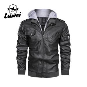 China Custom Sport Windbreaker Hooded Utility Water Proof Outwear Motorcycle Parka Pu Faux Leather Jacket for Male supplier
