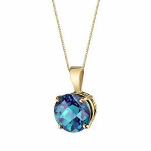 Wholesale 925 Sterling Silver Jewelry Gold Plated Women Necklace Round Shape Lab Created Alexandrite Stone Pendant