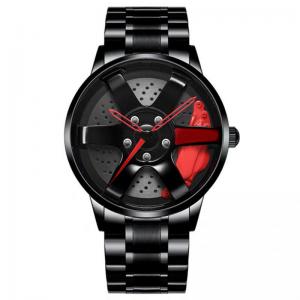 Racing Wheel Design Hollow Disc Watch Men's Alloy Strap Quartz Watch