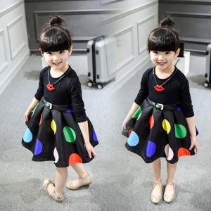 2016 Fashion Girl Colorful Kid's Black Dress long sleeve Bubble Style Dancing Dress