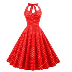 Small Quantity Clothing Manufacturer Retro Polka - Dot Halter Neck Lace - Up Slim Fit Corset Dress
