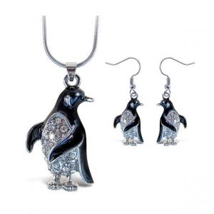 Puzzled Sparkling Penguin Necklace and Earrings Set Charming Necklace and Earring Set - Ocean