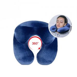 Portable Inflatable U Shape Flight PVC Flocking Travel Pillow Neck Blow Up Cushion