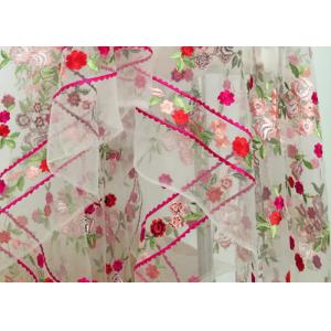 Floral Heavy Embroidered Lace Fabric , Polyester Mesh Fabric With Multi Color Embroidery