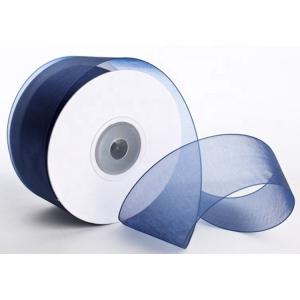 China 1 . 5 Inch Plain Polyester Organza Ribbon Dark Blue / Red Color Satin Edge wholesale